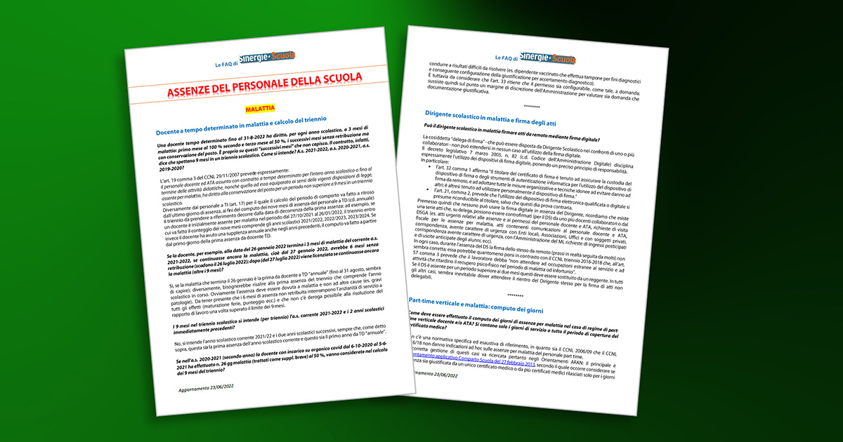 Speciale Le FAQ di Sinergie - Assenze del personale della scuola