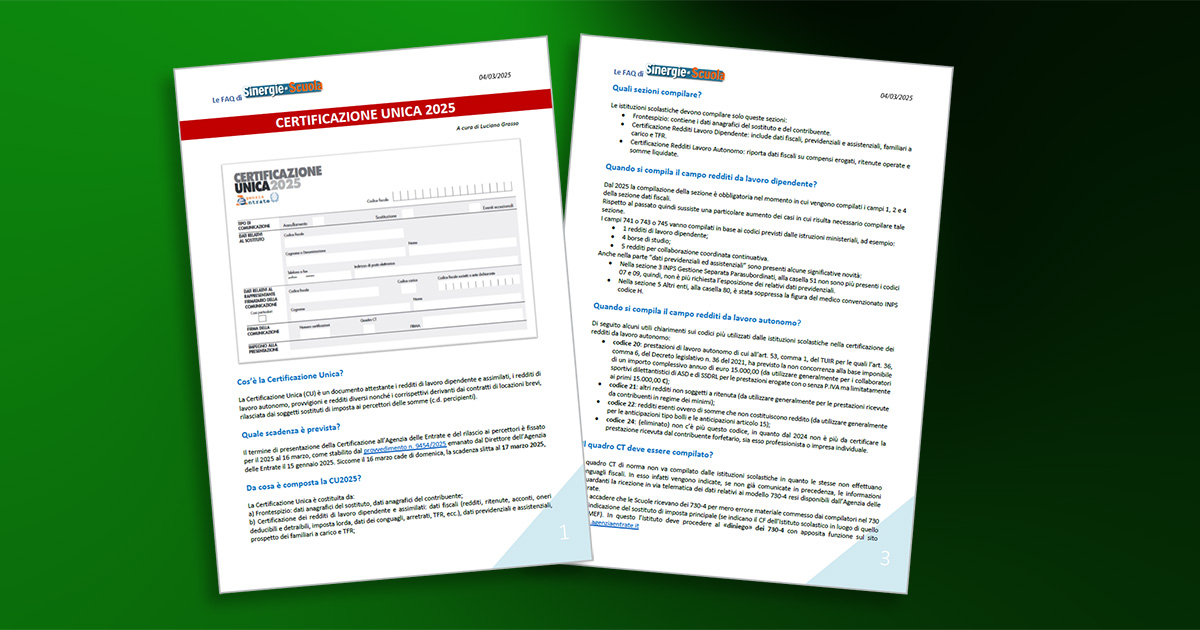 Speciale "Le FAQ di Sinergie - Certificazione Unica 2025"